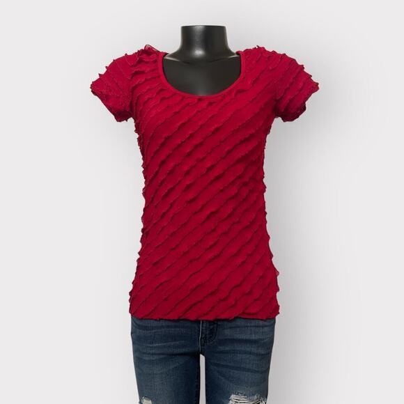 Lavish VINTAGE Womens Ruffle Tee sz S Short Sleeved Blouse 90s Y2K Red Shirt Top - Picture 1 of 6